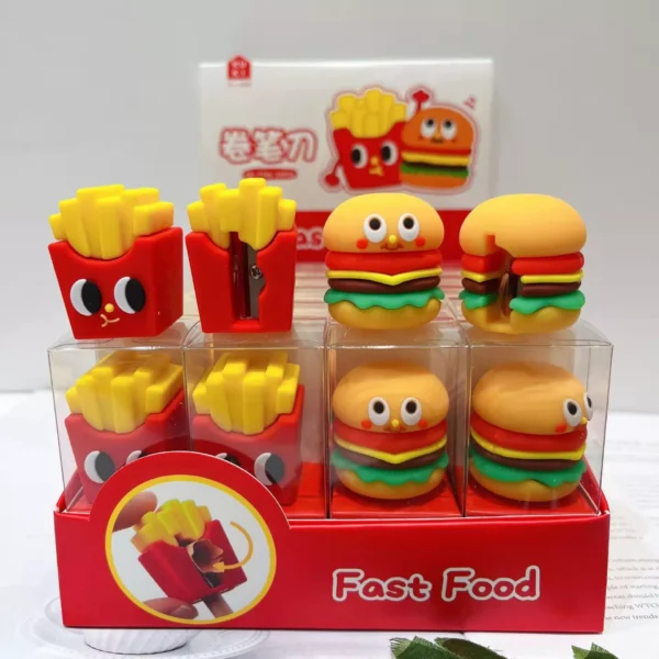 Apontador  Fast food no formato de hamburguer batata frita kawaii