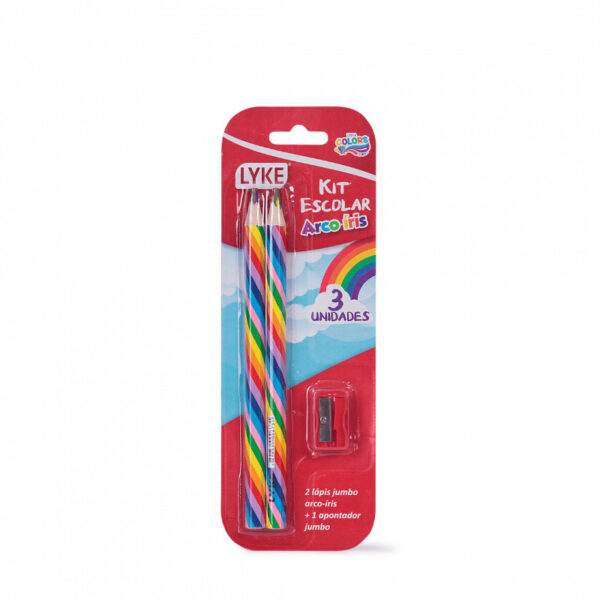 Kit Lápis Jumbo Arco-íris LYKE - Blister c/2 un + apontador Jumbo