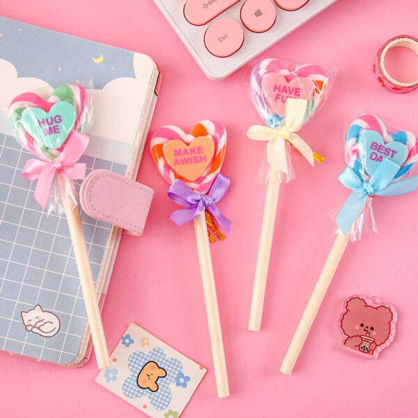 Caneta Pirulito Coração Kawaii