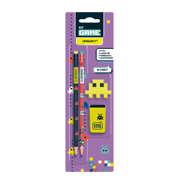 Kit Lápis Hb Game 2 Lápis/1 Apontador/ 1 Borracha Cx C/24 Blister Leo E Leo