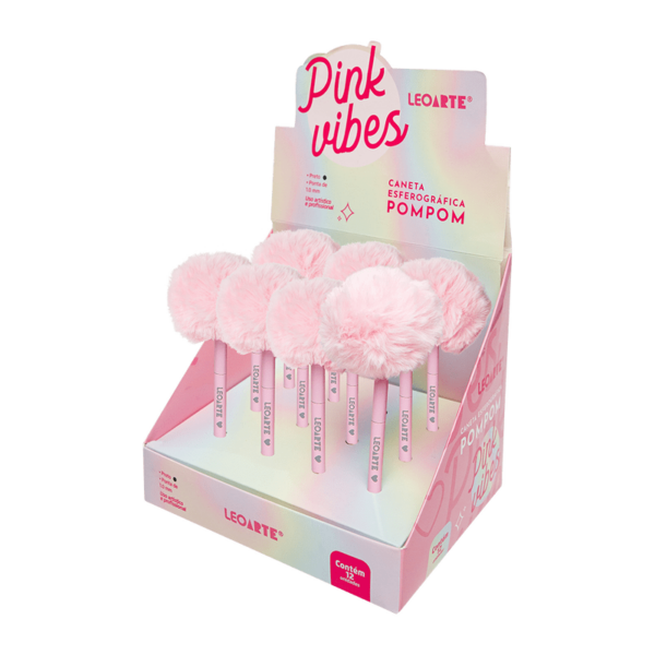 CANETA ESFEROGRÁFICA POMPOM PINK VIBES - LEOARTE