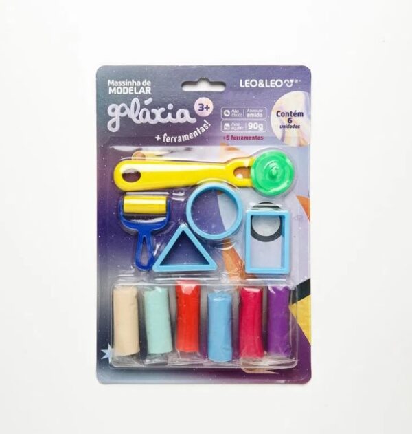Kit massa de modelar galáxia - blister c/ 6 cores mais 5 moldes leoeleo