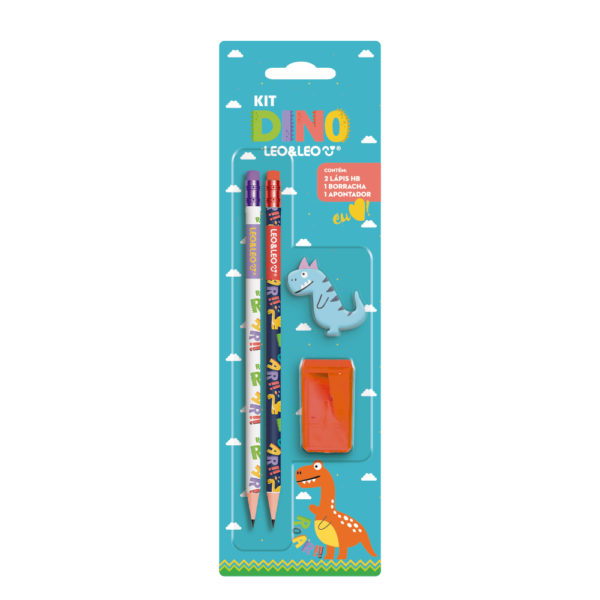 KIT LAPIS HB DINO 2 LAPIS/APONTADOR/BORRACHA BLISTER LEOELEO
