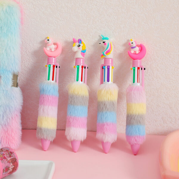 Caneta Pompom Unicórnio Esferográfica - 6 cores