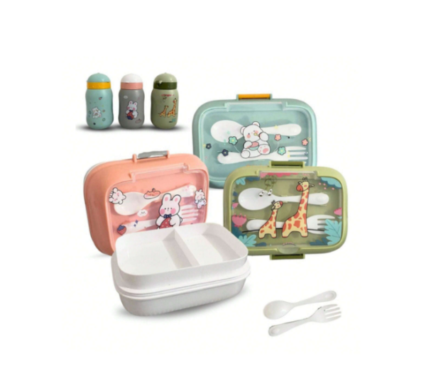 Kit Marmita Lancheira Infantil com Divisória Animais