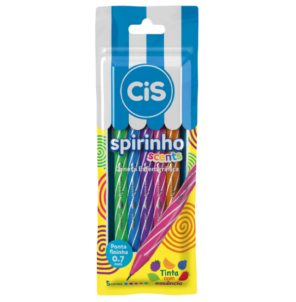 Caneta Esferografica Spirinho  perfumada 0.7mm c/ 05 Cores - CIS