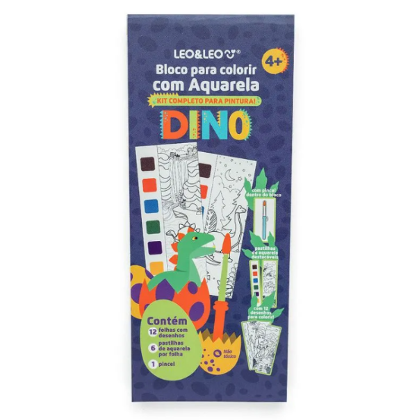 Bloco De Colorir Com Aquarela Dino