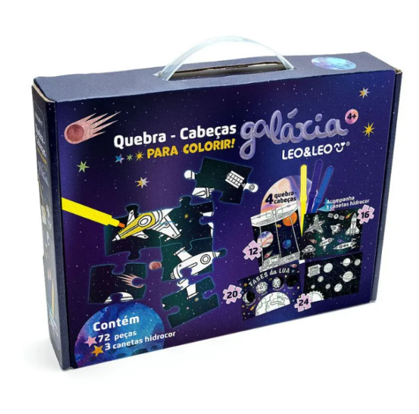 Quebra-Cabeça 4 Em 1 Para Colorir Galáxia - Kit C/ 72 Peças E 3 Hidrocor (cópia)