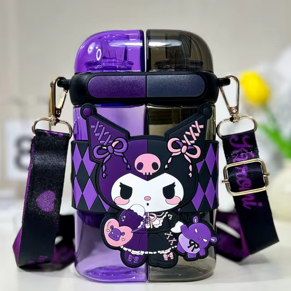 Garrafa de água infantil com 2 divisória Kuromi -640ml