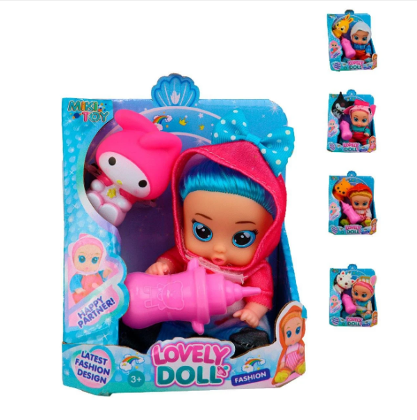Boneca Bebê Lovely Doll Fashion Com Pet E Mamadeira 13cm