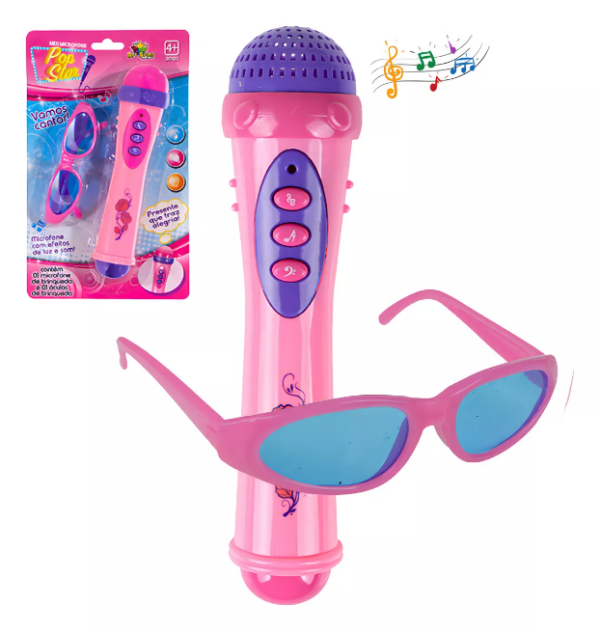 Microfone Musical Infantil SOM LUZ e óculos Color