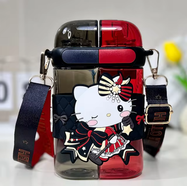 Garrafa de água infantil com 2 divisória Hello Kitty - 640ml