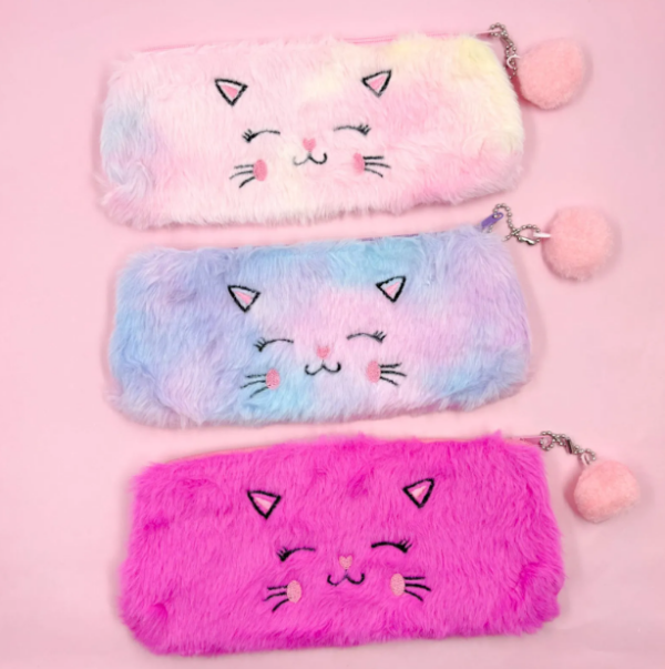 Estojo Pelúcia Gatinho com pompom