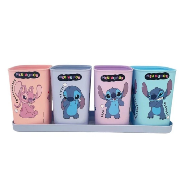 Kit 5 Peças Organizador Escritório Porta Lápis Caneta Stitch