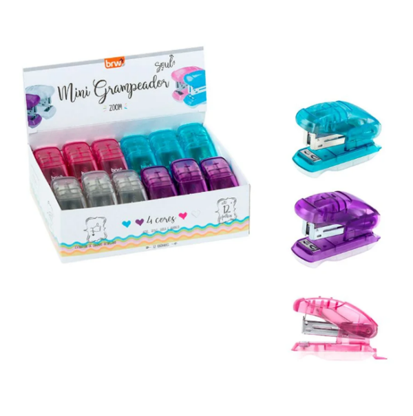 Mini Grampeador Plástico Colorido P/ 10 folhas BRW
