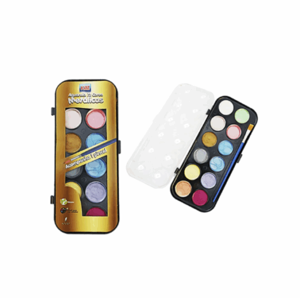 Aquarela 12 Cores Kaz Pintura Criativa Cores Metálicas