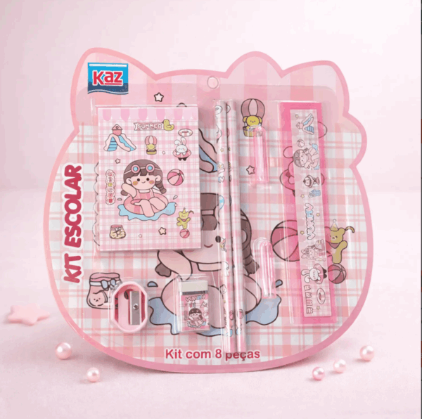 Kit Escolar 8 Peças Ursinho Jardinagem - Rosa