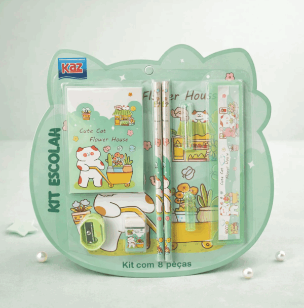 Kit Escolar 8 Peças Ursinho Jardinagem - Verde