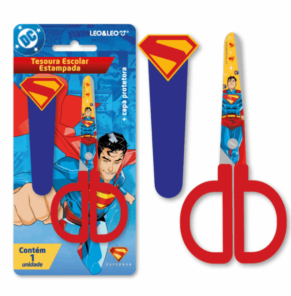 Tesoura Escolar Estampada C/ Capa Superman